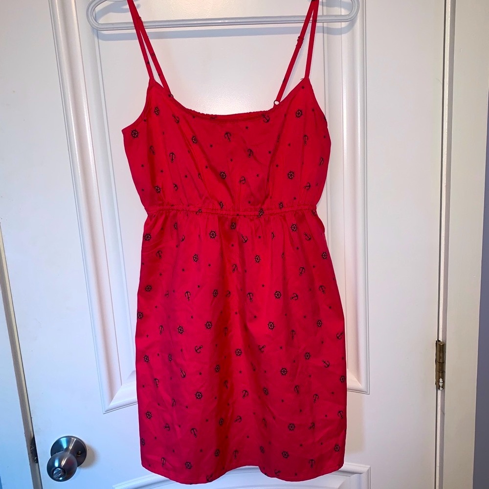 ROXY Nautical Pink mini dress with Blue Sailor Anchors and Wheels! Size S